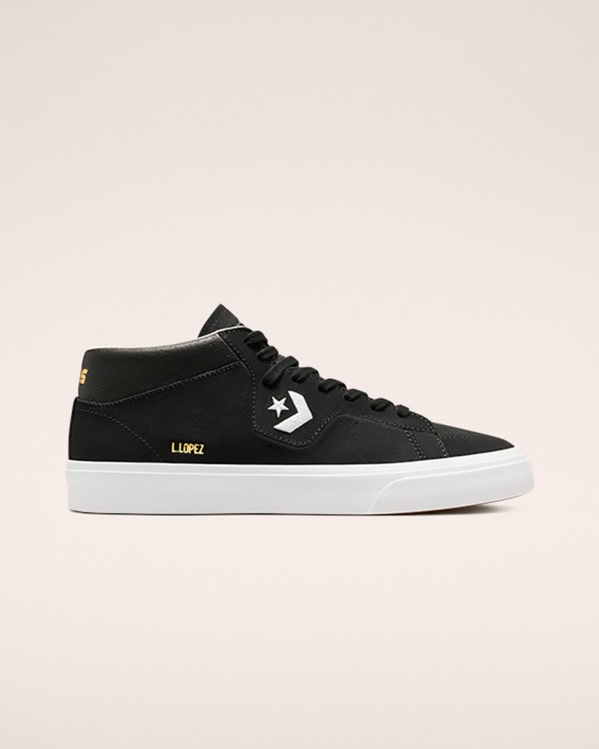 Bascheți Barbati Converse CONS Louie Lopez Pro Mid-High Negrii Albi | RO KALXR612